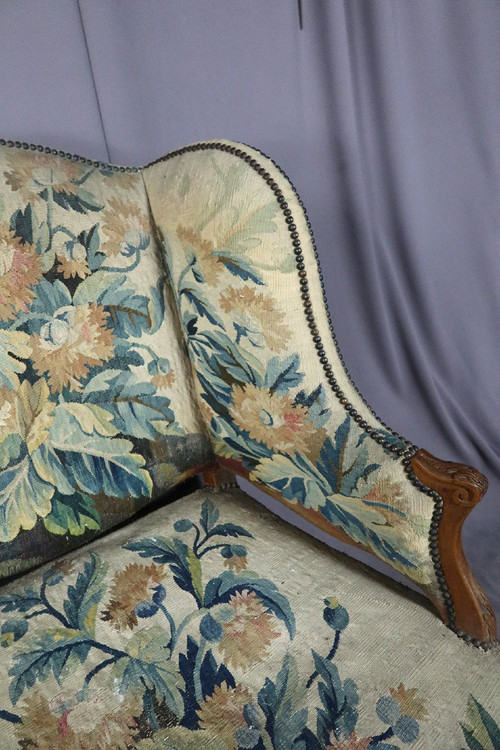 Louis XV Sofa In Aubusson Tapestry 19th Century