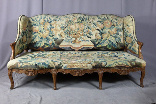 Louis XV Sofa In Aubusson Tapestry 19th Century