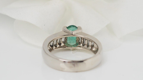 Ring In White Gold, Oval Emerald And Diamonds