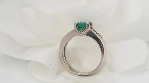 Ring In White Gold, Oval Emerald And Diamonds