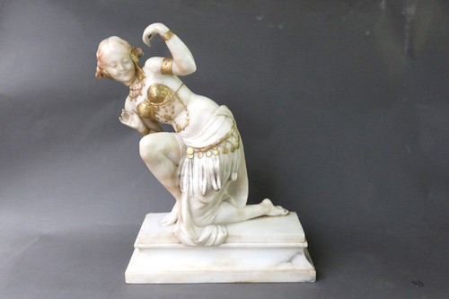 Alabaster sculpture of an oriental dancer, signature JB Laroche