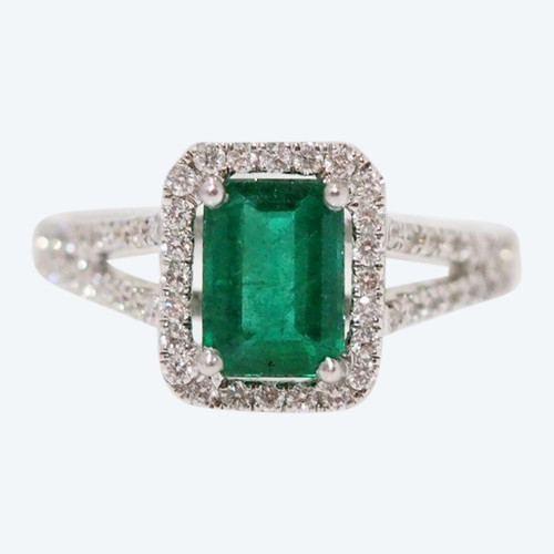 White Gold, Emerald And Diamond Ring