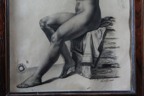 Charcoal Middle XIX Academy Of Woman, Signed And Dated