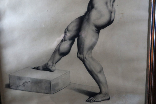 Charcoal Middle XIX Academy Of Man, Signed And Dated