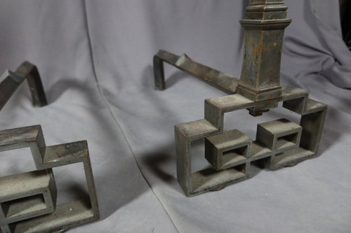 Andirons In Wrought Iron And Bronze