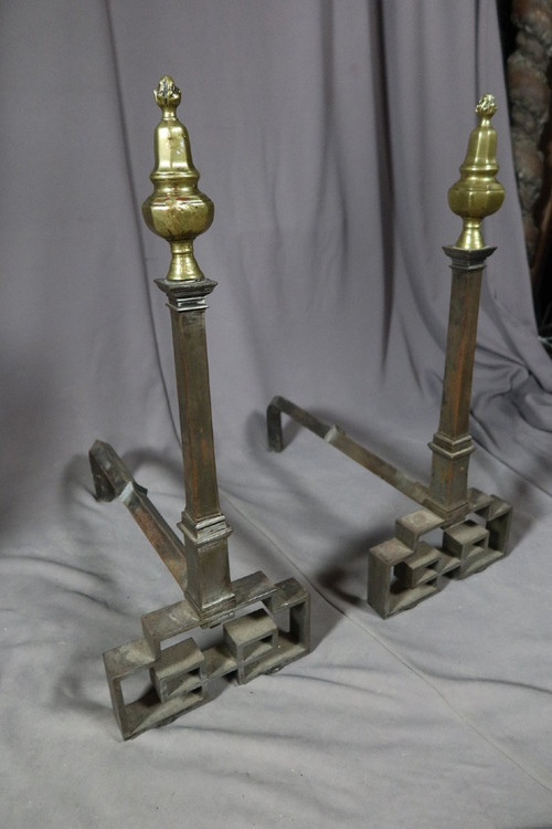 Andirons In Wrought Iron And Bronze