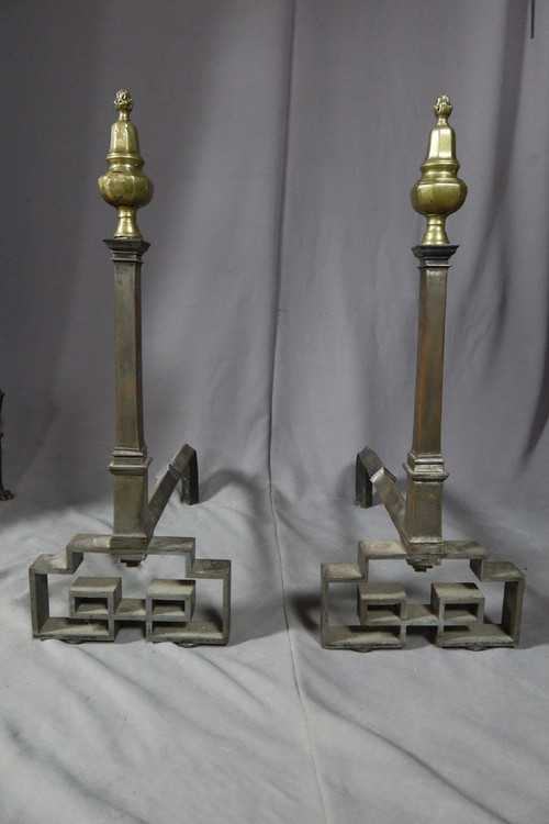 Andirons In Wrought Iron And Bronze