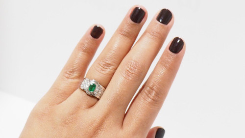 White Gold, Emerald And Diamond Ring