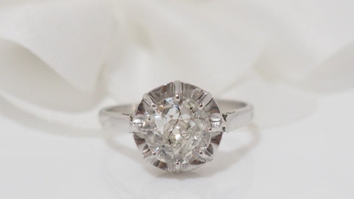 Antique Solitaire Ring In Platinum And Diamond