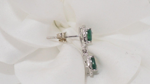 Pair Of Drop Earrings In White Gold, Emeralds And Diamonds