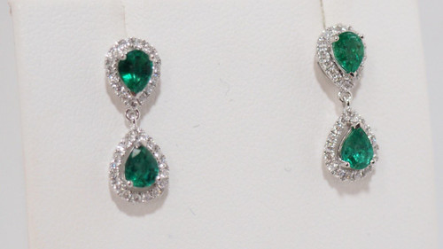 Pair Of Drop Earrings In White Gold, Emeralds And Diamonds