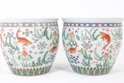 Paire de jardinières en porcelaine Canton, circa 1950