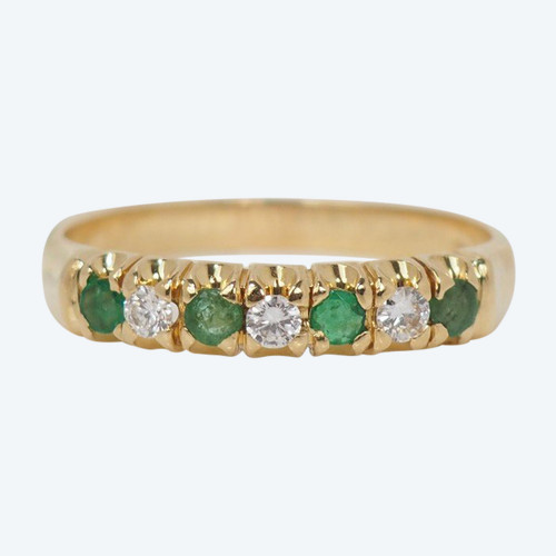 Demi Alliance Ring In Yellow Gold, Diamonds And Emeralds