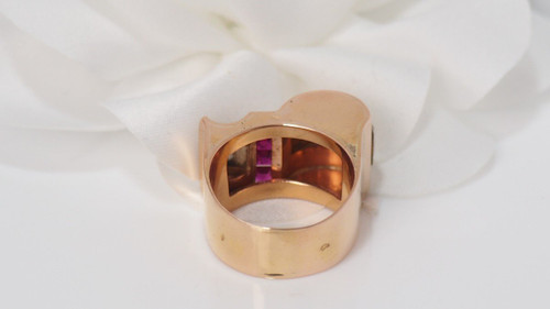 Tank Ring In Pink, Red Stones And Diamonds