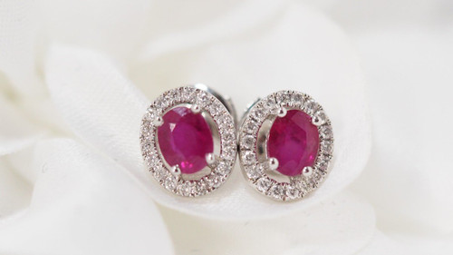 White Gold, Ruby And Diamond Earrings