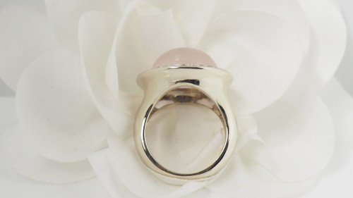 Anello In Bianco, Quarzo Rosa E Diamanti