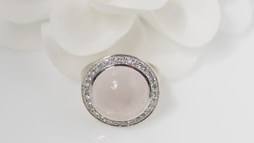 Anello In Bianco, Quarzo Rosa E Diamanti