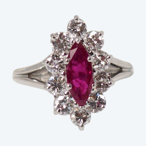 Entourage Ring, Navette Ruby And Diamonds