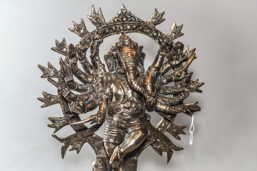 Sculpture De Ganesh En Bronze Plaqué Argent 