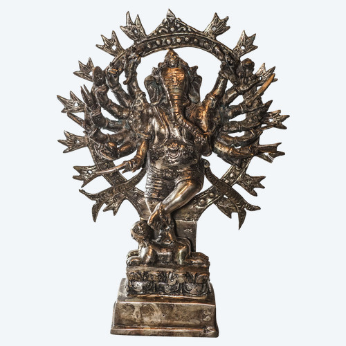 Sculpture De Ganesh En Bronze Plaqué Argent 