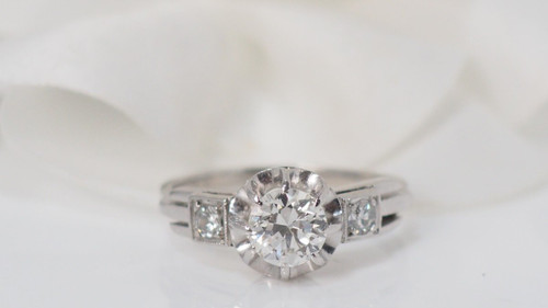 Solitaire Ring In Platinum And Diamonds