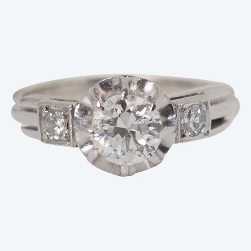 Solitaire Ring In Platinum And Diamonds