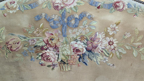 Louis XVI Style Bed Lacquered And Gilded Floral Tapestry 1900 Period