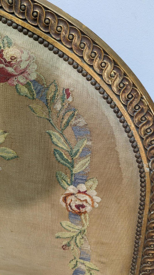 Louis XVI Style Bed Lacquered And Gilded Floral Tapestry 1900 Period