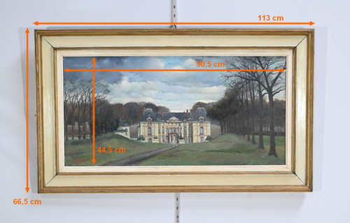 Großes Gemälde „Château de Gros Bois“, signiert A.Mémin – 1954