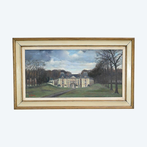 Großes Gemälde „Château de Gros Bois“, signiert A.Mémin – 1954