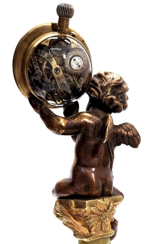 Child's Table Clock Hard Stones (or Beads...) Baby In Gilt Bronze