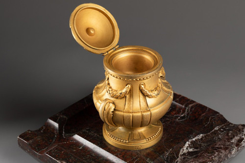 Inkwell, Gilt Bronze And Marble. Susse Frères Foundry, 19th Century