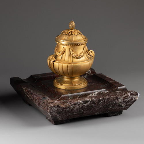 Inkwell, Gilt Bronze And Marble. Susse Frères Foundry, 19th Century