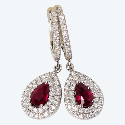 Sleepers In White Gold; Rubies And Diamonds