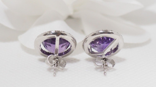 Earrings In White Gold, Round Amethysts And Diamonds