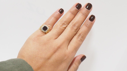 Ring In Yellow Gold, Garnet And Rose Cut Diamonds