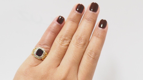 Ring In Yellow Gold, Garnet And Rose Cut Diamonds