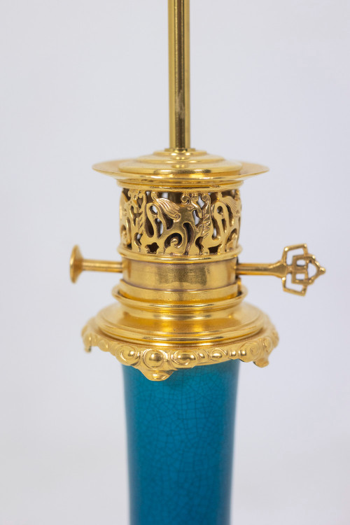 Lampada in porcellana di Parigi e bronzo dorato, circa 1880