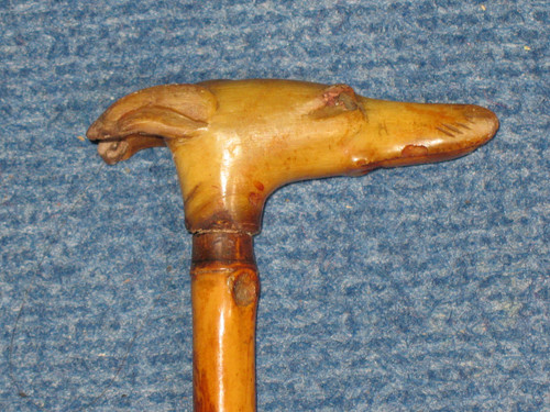 Cane with knob in the shape of a greyhound dog's head, late 19th century