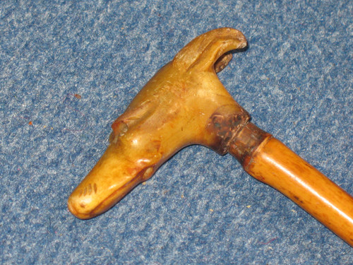 Cane with knob in the shape of a greyhound dog's head, late 19th century