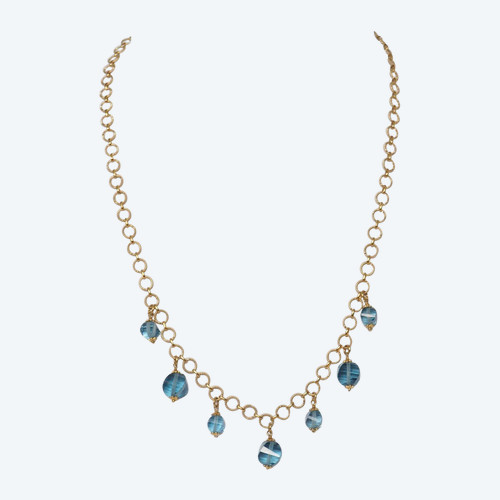 Yellow Gold And Blue Topaz Pendant Necklace