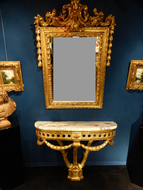 Mirror And Golden Wood Console