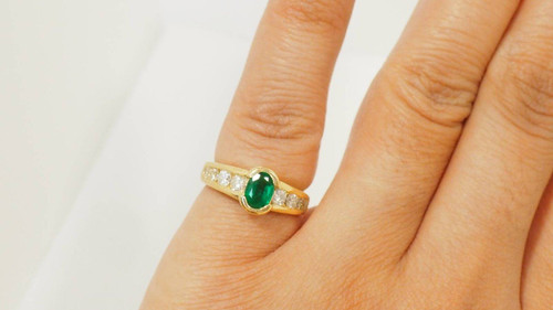 Ring In Yellow Gold, Oval Emerald And Diamonds