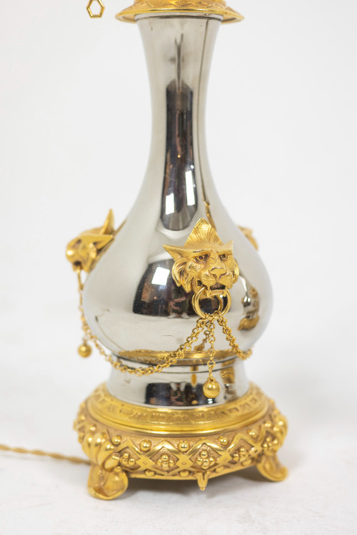 Pair of lamps in metal and gilded bronze, circa 1880