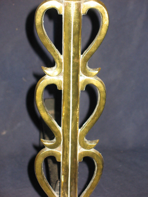 Pair of small landiers andirons in bronze, 1950s