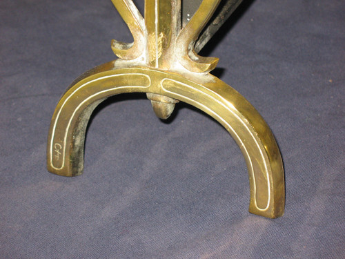 Pair of small landiers andirons in bronze, 1950s