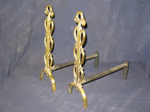 Pair of small landiers andirons in bronze, 1950s