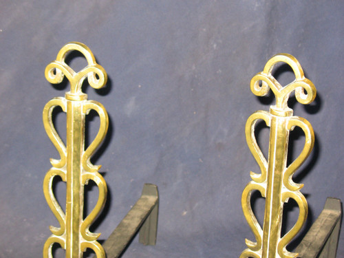 Pair of small landiers andirons in bronze, 1950s