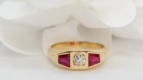 Ring In Yellow Gold, Diamond And Ruby