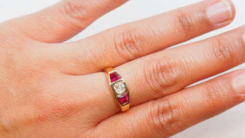 Ring In Yellow Gold, Diamond And Ruby